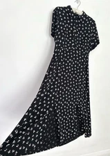 Marks & Spencer Tea Dress Women’s Half Buttoned Black Floral SS Size 14