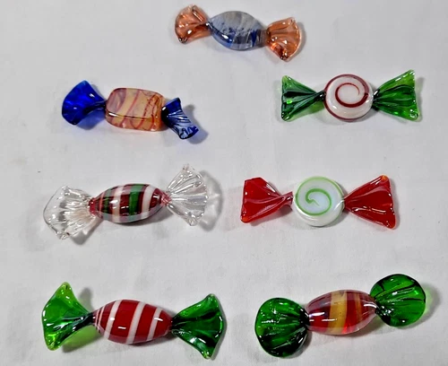 7 pc Vintage Murano Style Glass Candy Decorations Christmas Candy 2.5 In"