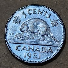 CANADA 🇨🇦 FIVE (5) CENTS COIN 1951 (KING GEORGE VI)