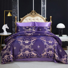 8 Pcs Purple Queen Comforter Set Satin Jacquard Bedding Bed in a Bag