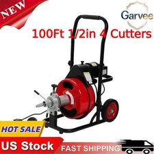 Drain Cleaner Machine 100Ft 1/2in Auto-Feed Electric with 4 Cutters Drain Snake