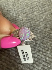 Pink Lab Created Pink Opal CZ Sterling Silver 925 Ring Size 7 New