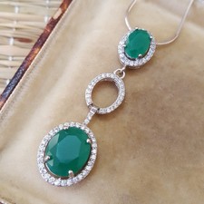 925 Sterling Silver Necklace, Natural Green Chalcedony Pendant, Silver Jewellery
