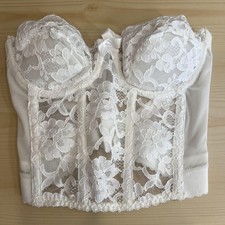 Victoria's Secret Corsett Bustier Womens 36B White Lace Strapless Boned Lingerie