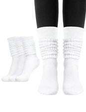 3 Pairs Womens Slouch Socks Knee High Scrunch Sock Size 6-11 White