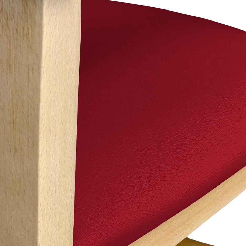 Seggiolone in legno color naturale con seduta imbottita in similpelle rosso - Immagine 3 di 4