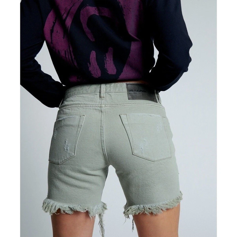 Nuevo Talla 27 4 One Teaspoon Súper Caqui Stevies Ajustado Boyfriend Corto Verde - Imagen 2 de 4
