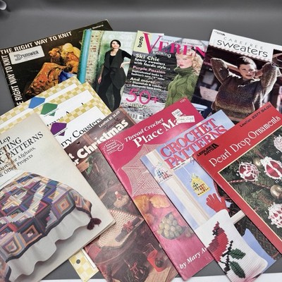 Crochet Knit Pattern Books Lot Of 10 Booklets Yarn Afghan Christmas Sweater Vtg