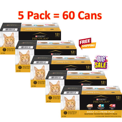 5 Pack Purina Pro Plan Prime Plus Senior Wet Cat Food - Grain Free, Variety Pack