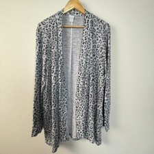 Chicos Zenergy Leopard Cozy Boho L/S Open Front Cardigan Sweater Women Size 2