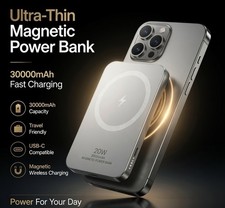 Ultra-Slim Magnetic Power Bank 30000mAh 20W Wireless Fast Charge USB-C Silver