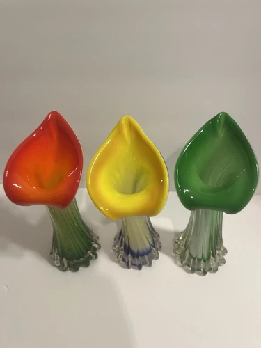 Lot of 3 Handcrafted MURANO VASES Jack in the Pulpit 8 in.