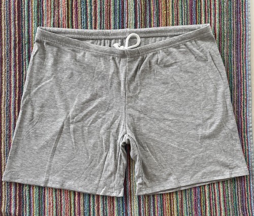 Men's Heather Gray Size L Ribbed Lightweight Drawstring Lounge Sweat Shorts - Picture 9 of 19