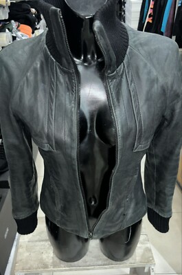 GENERICO genuine leather jacket used women woman size s/m bottle green LLD228