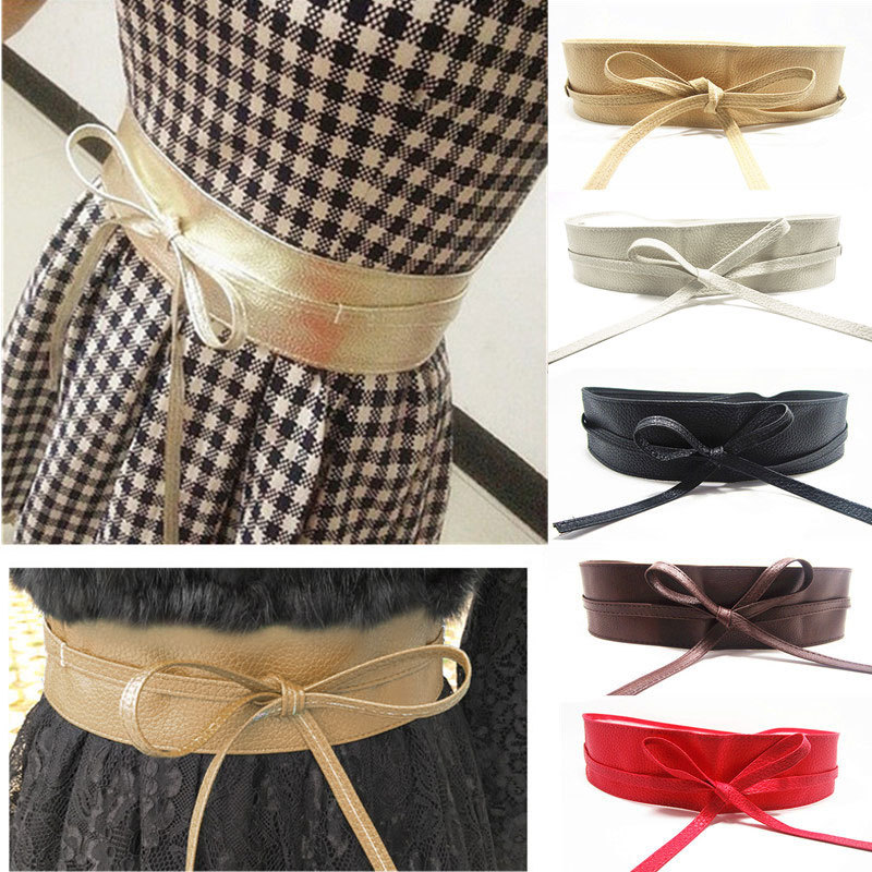 5898 Bow Tie Wrap Wide Waistband Dress，corsets Belt Tops Leather Vest Weenkeey Women Obi Belt Bow Tie Wrap Wide Waistband Faux  main image 4