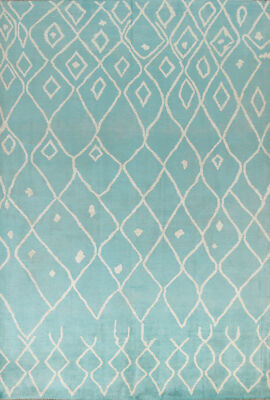 Vegetable Dye Turquoise Moroccan Oriental Rug 8x10 Wool Handmade Living Room Rug