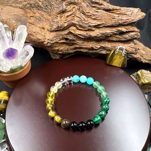 Citrine Malachite Tiger Eye Stone Bracelet ,Elastic Beaded Bracelets For Women - Picture 6 of 7