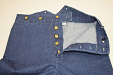 Vintage Jeans 34 x 35 80s Dark Blue Ultra High Waisted Adjustable Button Top
