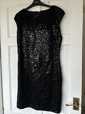 Mango Black Velvet Print Sequin Party Dress 12 L