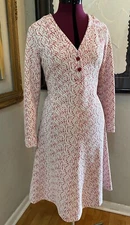 Vintage 60s 70s Mod House Dress Midi Skirt Red+White Polyester Twiggy Jackie O