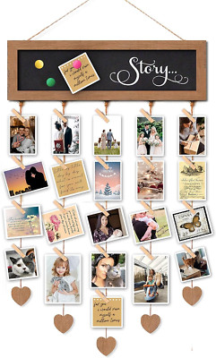 Picture Frames Collage Display Board with 30 Clips, Multi Photos Cards Organizer