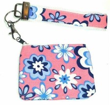 New Blue Floral Design Accessories / Coin Pouch with Keyring Wrist Strap - NWT
