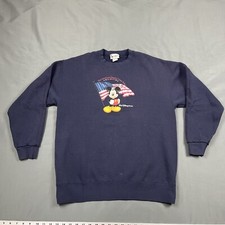 Vintage 90s Walt Disney World Mickey Mouse american flag Sweatshirt L Blue