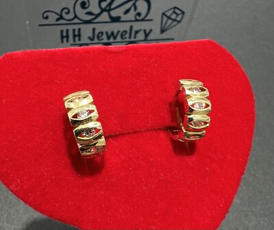 18K Yellow Gold Evil Eye Hoop Clip Earrings With Cubic Zirconia