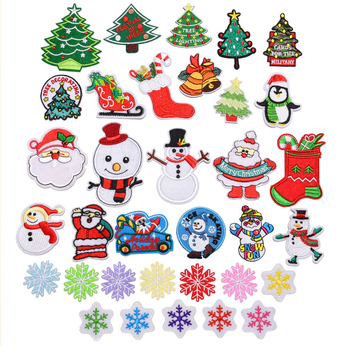 34PCS Festive Iron-On and Sew-On Embroidery Patches for Jeans Jackets Bags Shoes