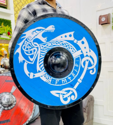Medieval Armor Shield  Wooden Shield Heavy White Dragon X-Mas Wall Decor Item