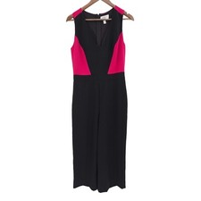 Badgley Mischka Belle Jumpsuit Size 8 Colorblock Wide Leg Stretch Pink Black