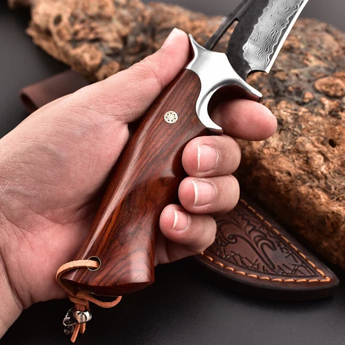 Damascus Steel Outdoor Knife Fixed Blade Hunting Survival Knife Camping Gear - Picture 3 of 4