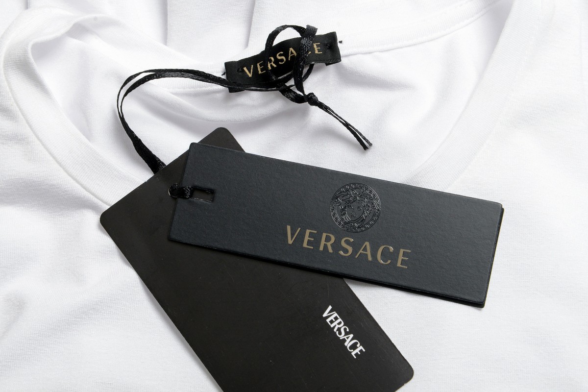 Versace Women's White Stretch Logo Print Long Sleeve Blouse