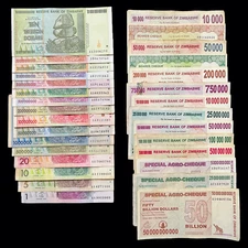 Zimbabwe 30 Banknotes Set 1 10 50 100 500 Million Billion Trillion Dollar Money
