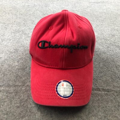 Champion Hat Cap Adjustable Red Embroidered Spell Out Adjustable Mens *