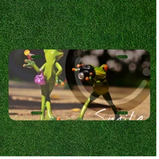 Custom Personalized License Plate Auto Tag With Frog Taking Picture Of Girl Frog