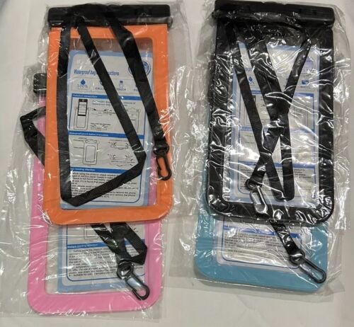Waterproof Bag Universal Phone Pouch 4 Pack NEW Orange Aqua Pink Black - Picture 2 of 2