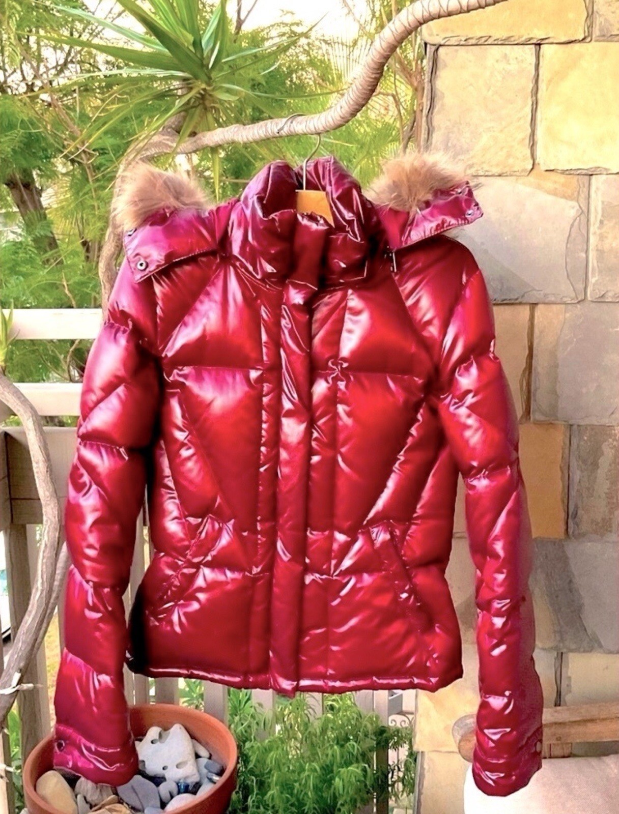 Ruby red 80% SILK, feather, goose down jacket wit… - image 7