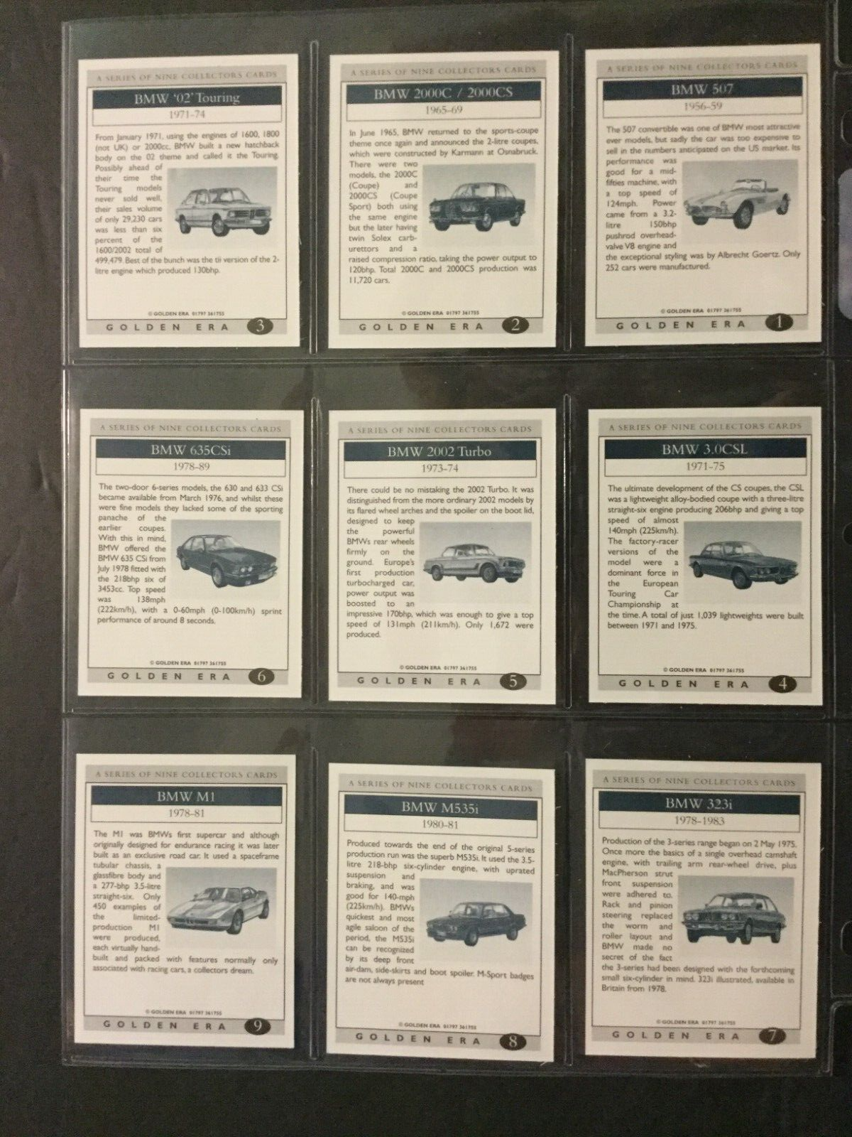 1999 Golden Era BMW Set of 9 Cards Sku904N - Picture 2 of 2