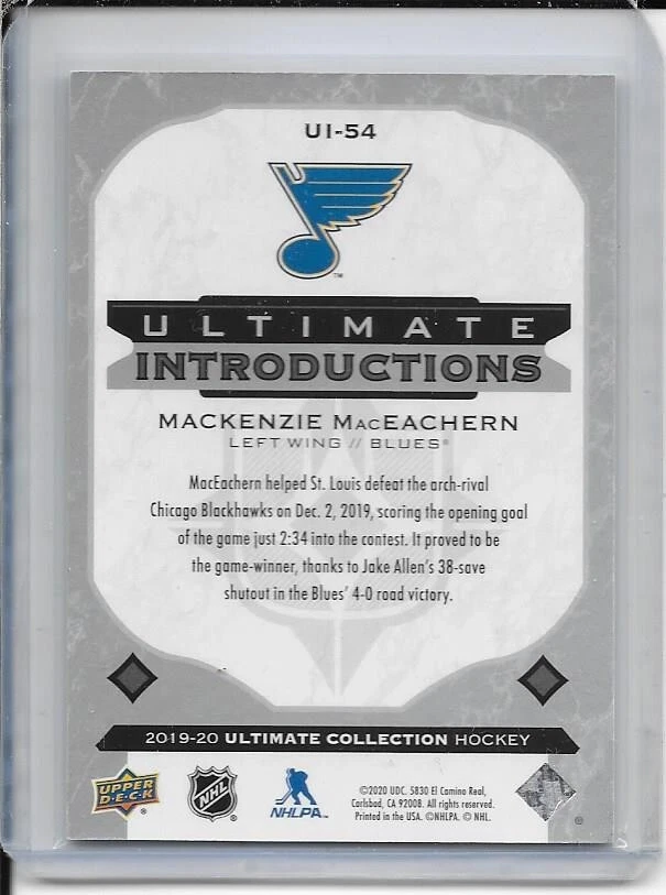 2019-20 Ultimate Collection Mackenzie MacEachern Ultimate Introductions # UI-54 - Image 2 of 2