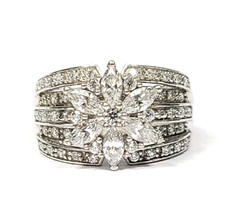 Sterling Silver Cubic Zirconia Flower Floral Design Ring Size 6.25