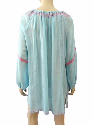 STELLA H. Embroidered Blue Gauze Drawstring Swim Cover-Up Tunic TopONE SIZE - Picture 3 of 7