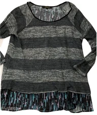 CITRON Poeme Tunic Sweater Layered Mixed Media •L• Top Long Sleeve Striped