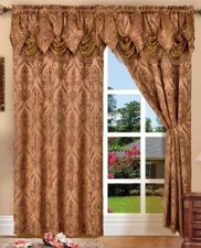SET OF 2 PENELOPIE CURTAIN PANELS WITH ATTACHED AUSTRIAN VALANCE 84 inches long 