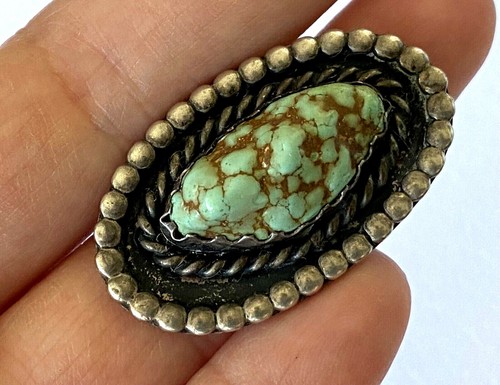 Vintage Native American Rope Green Turquoise Ladies Ring Sterling Silver Size 7 - Picture 5 of 12