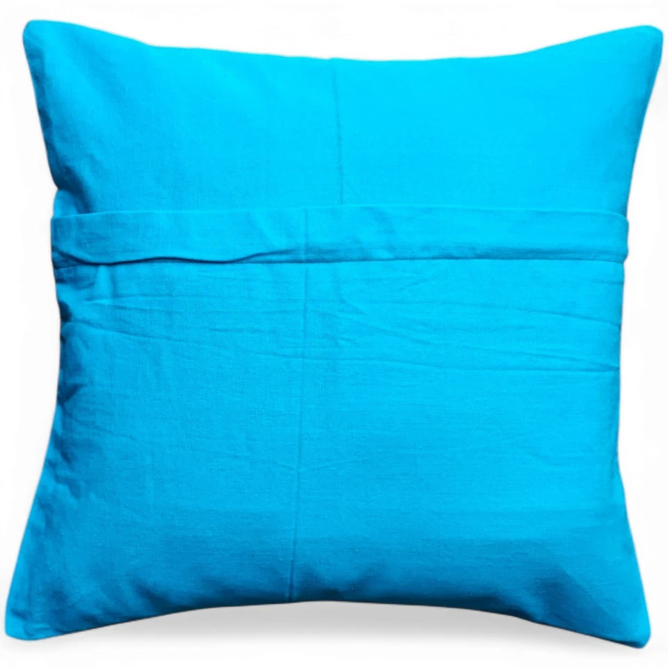 Boho Suzani Embroidered Cushion Cover 16x16 | Handmade Sky Blue Colorful Floral - Image 2 of 4