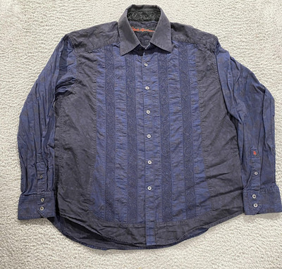Robert Graham Shirt Mens XL Blue Paisley Jacquard Long Sleeve Button Front