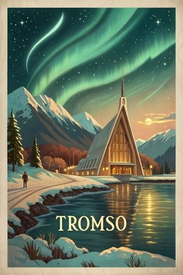 Tromsø Norwegen Reise Poster - Aurora Borealis und Mitternachtssonne Kunstdruck_moreDet