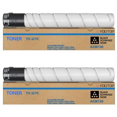 2PK TN321 TN322 TN220 TN221 TN323 Black Toner Cartridge (A33K130) for Konica ...