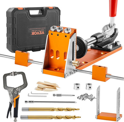 Pocket Hole Jig Kit, 34 Pcs Pocket Hole Jig System with 11'' C-Clamp, Fixture, St